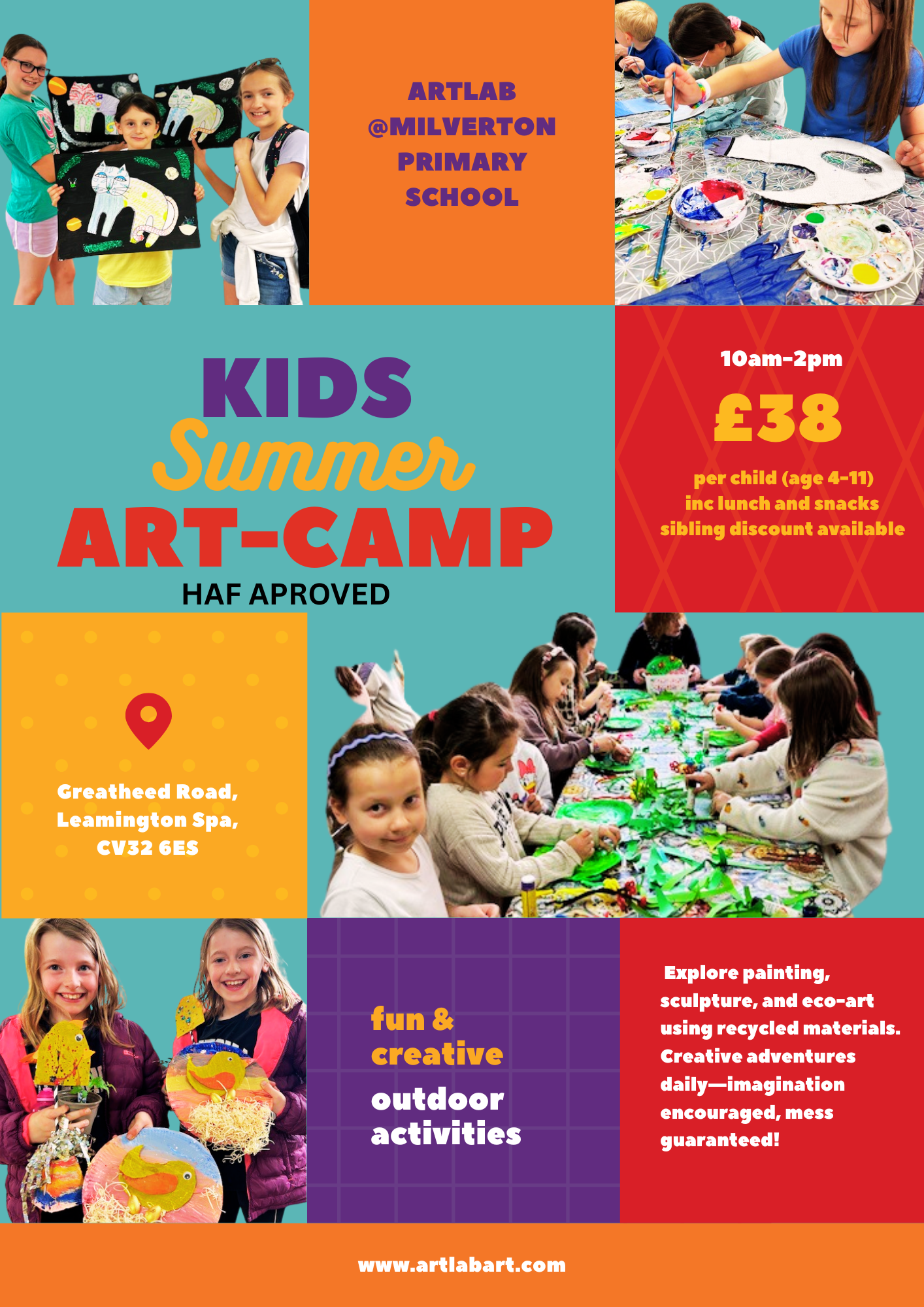 Poster advertising Milverton's Summer Art Camp.