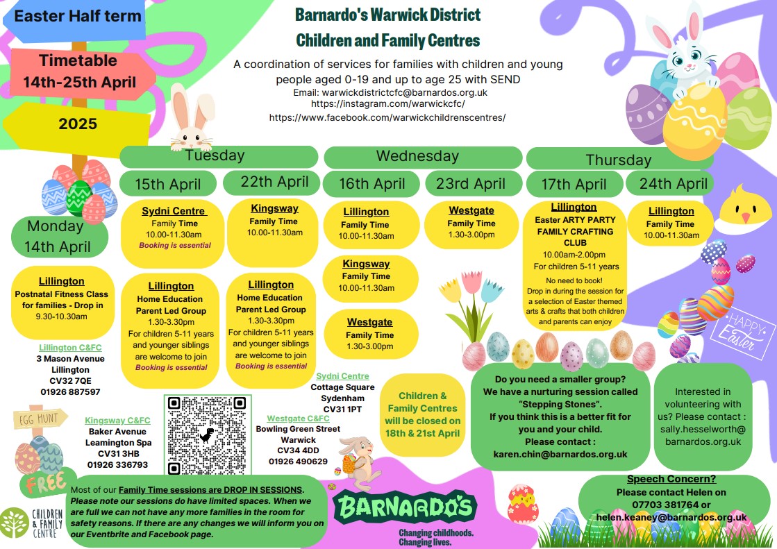 Poster advertising Children & Family Centres' Easter Activities.