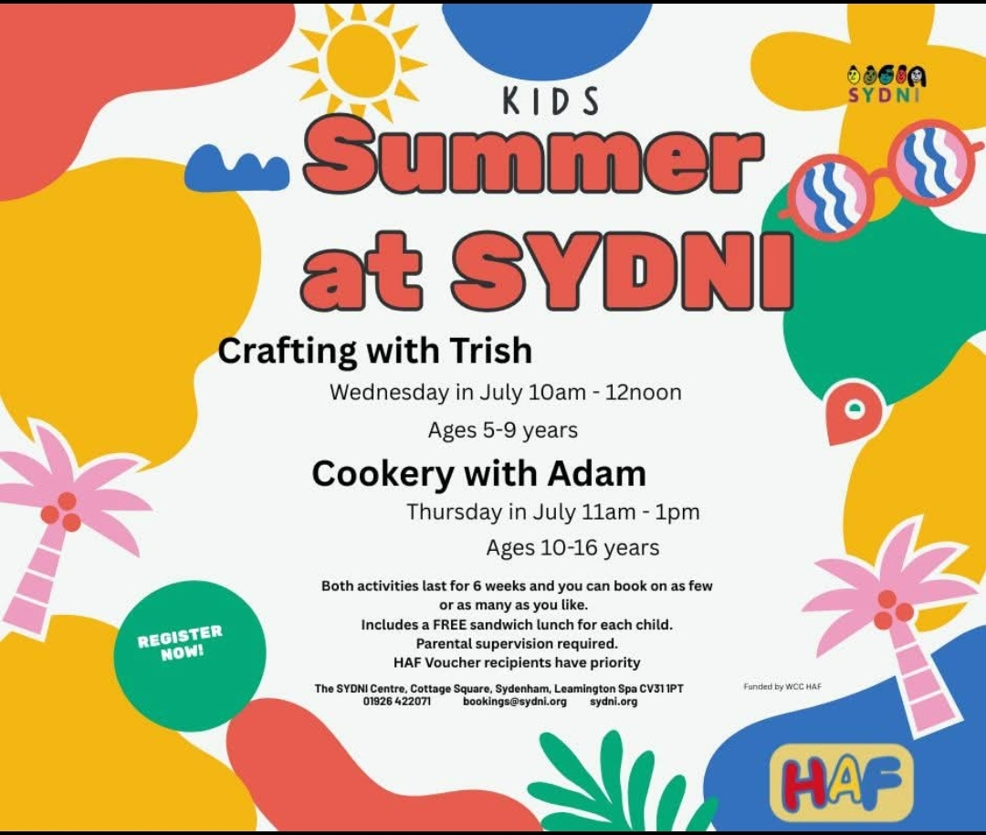 Poster advertising Summer crafts for children at the Sydni Centre.