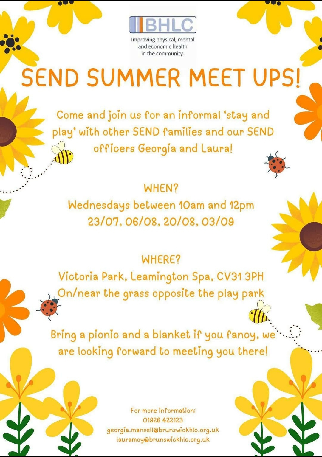 Poster advertising SEND Summer meet-ups in Victoria Park.