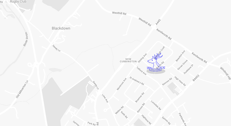 This map shows the location of Telford Junior School