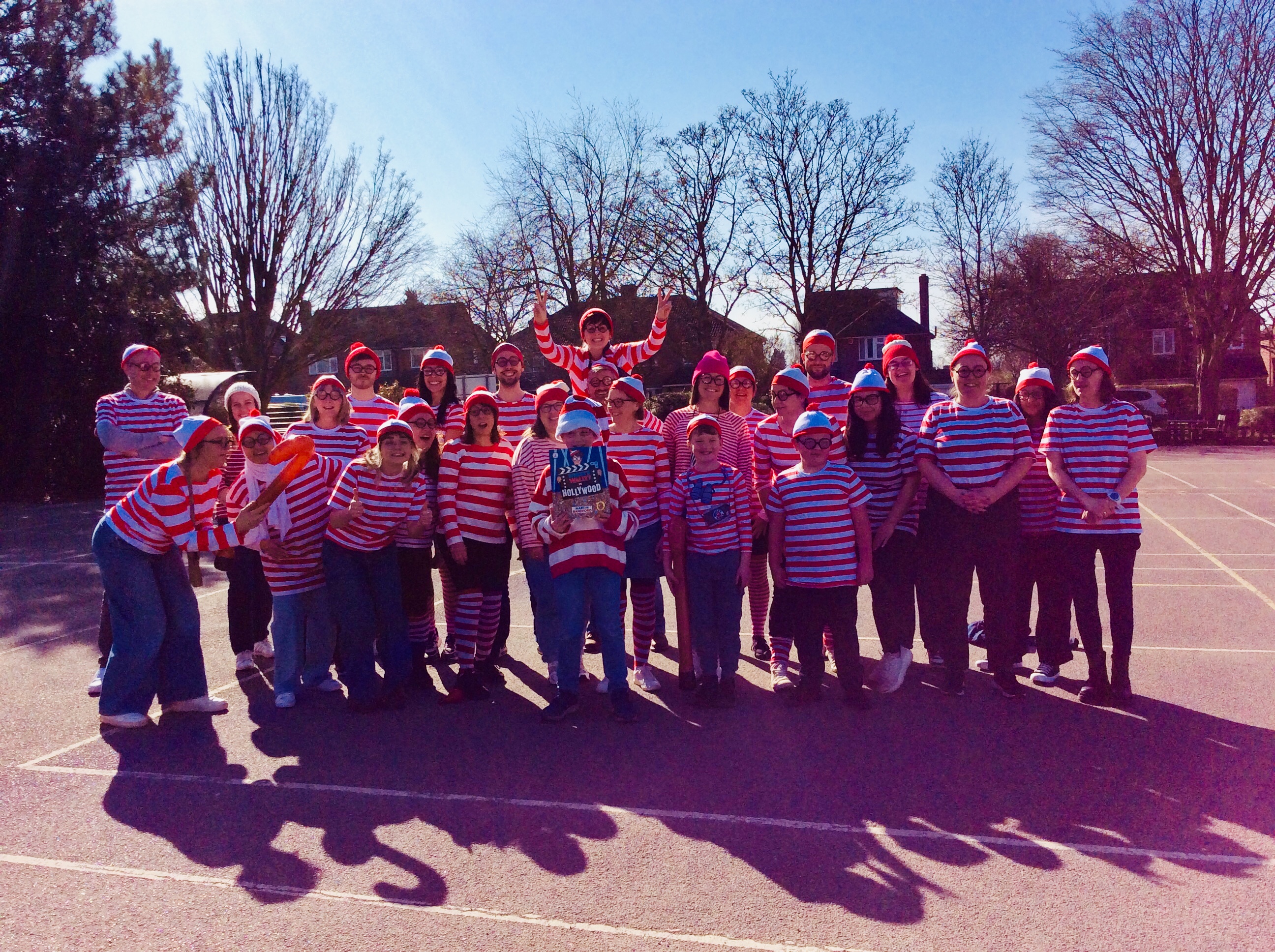 Picture of the staff in there 'Where's Wally' costumes.