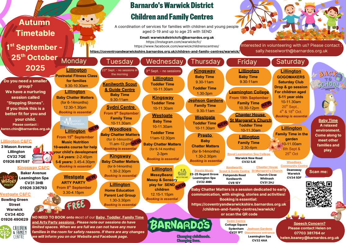 Poster sharing Children & Family Centres' Autumn Term activities.