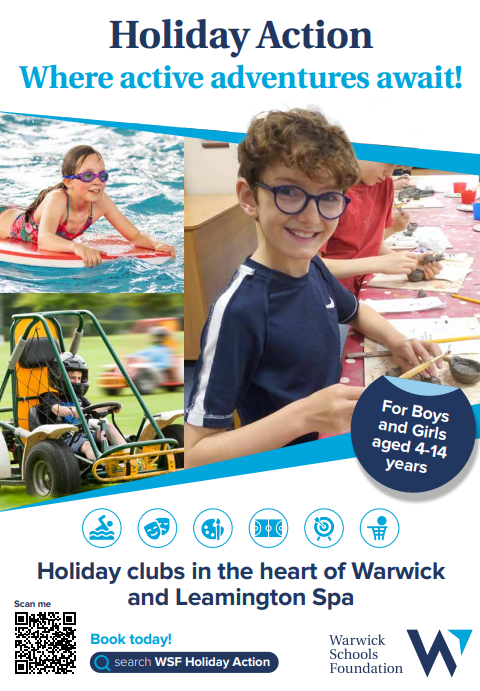 Poster advertising half-term holiday club at Warwick School.