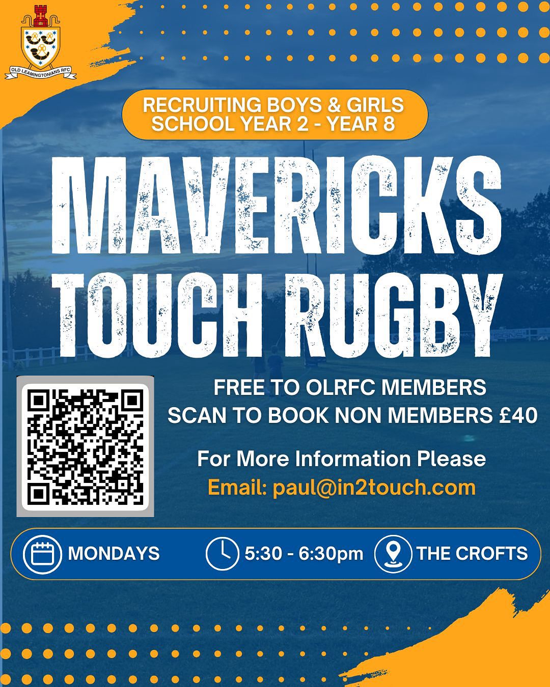 Poster advertising touch rugby club.