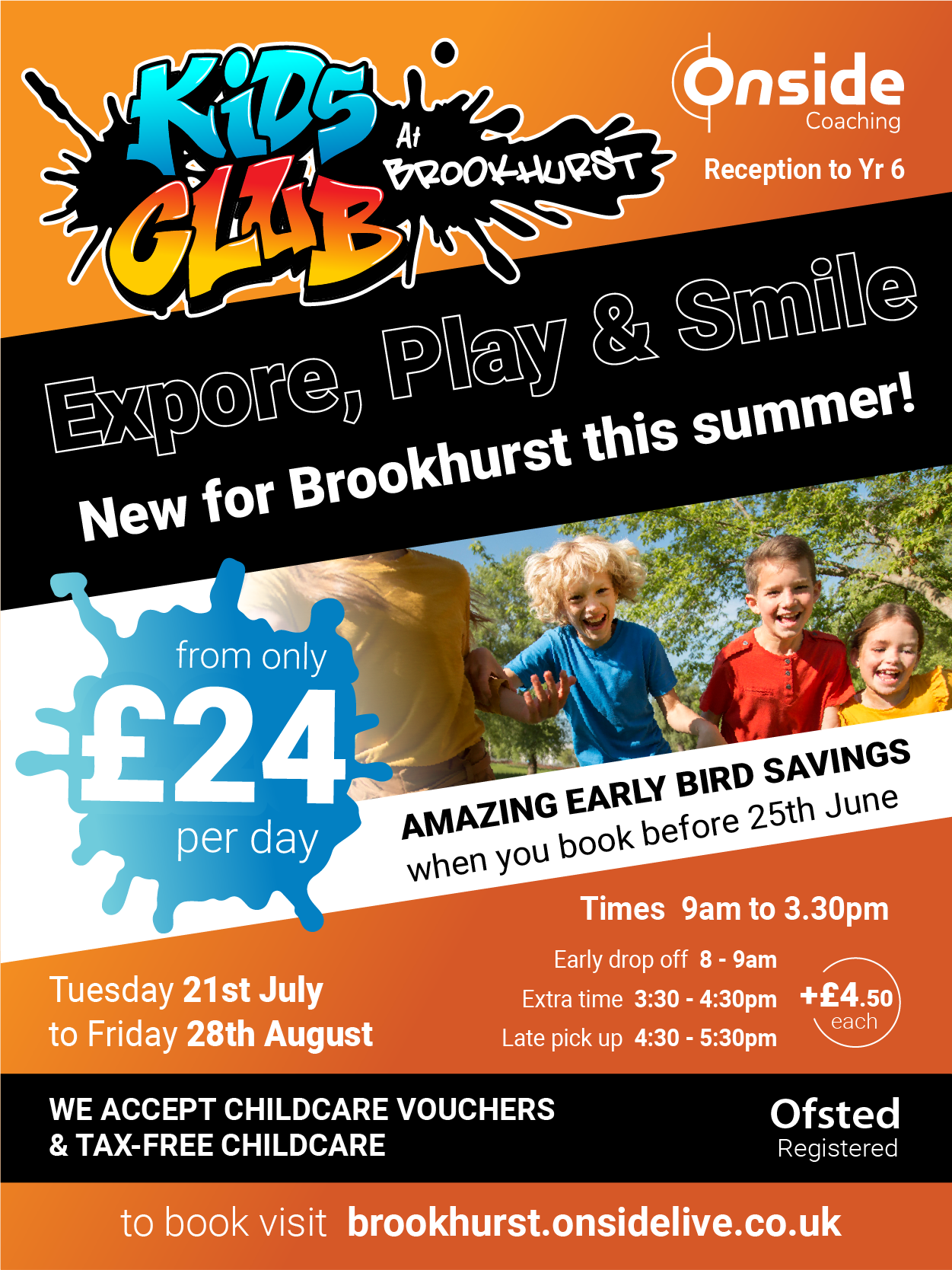 Poster advertising Onside Coaching holiday club at Brookhurst Primary School.