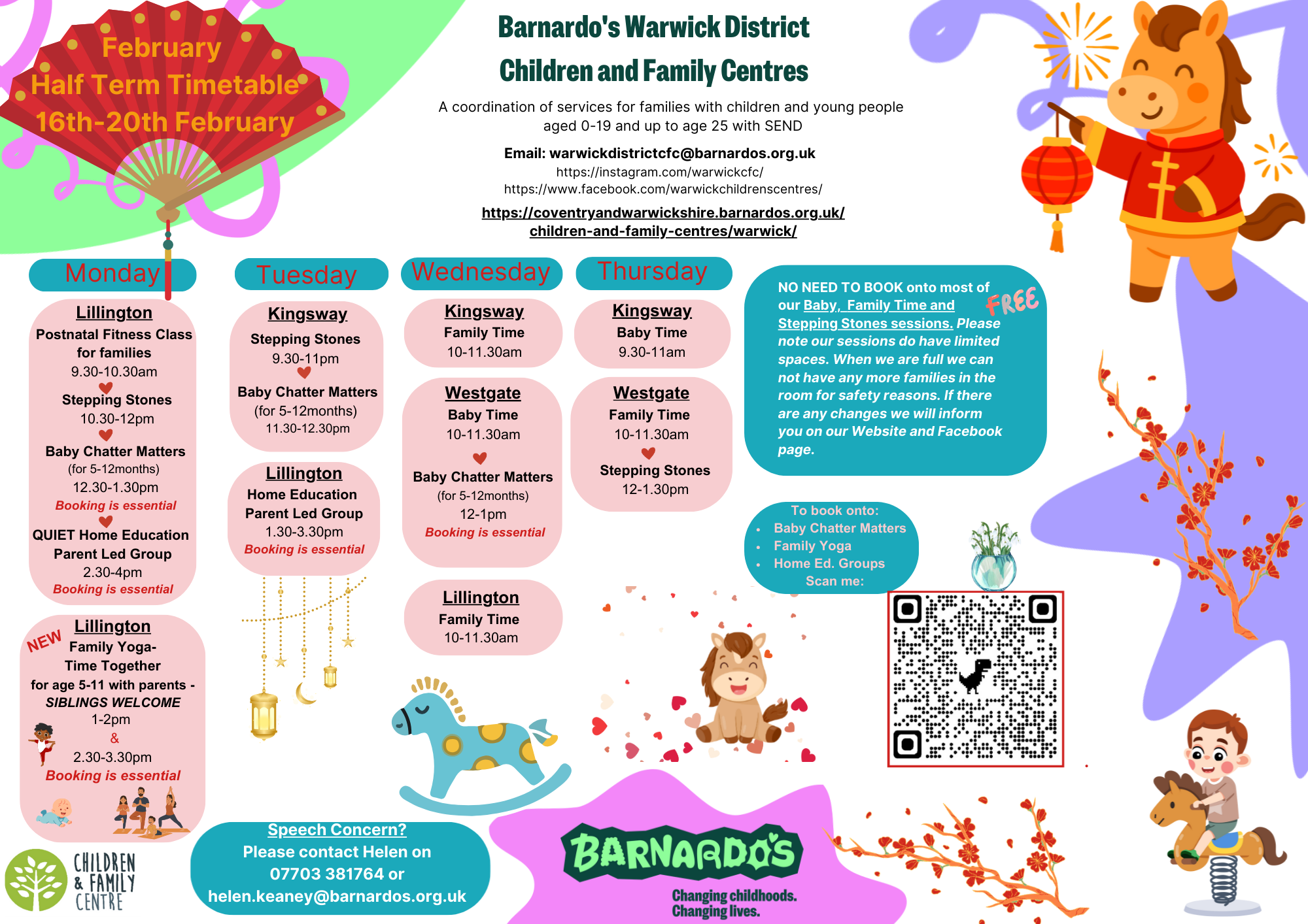 Poster advertising half-term holiday activities at Warwick & District Children & Family Centres. 