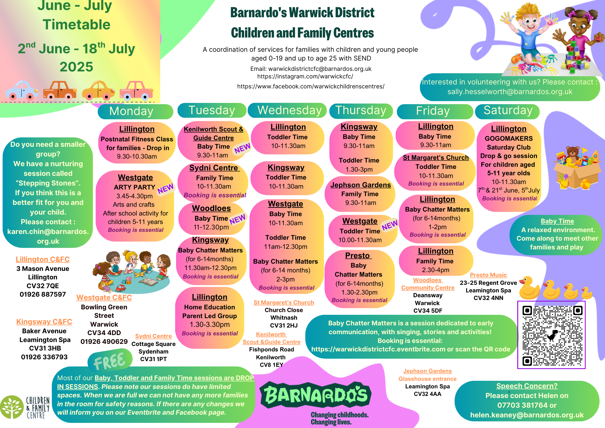 Poster showing activities taking place in the Children and Family Centres .