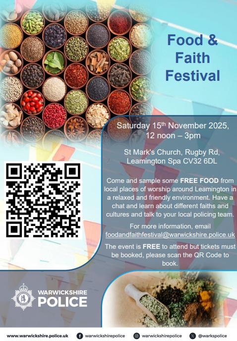 Poster advertising Leamington Food and Faith Festival.