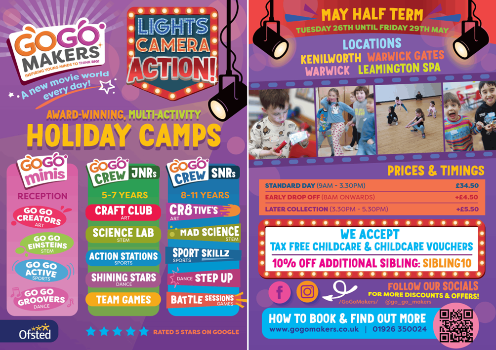 Poster advertising Go Go Makers half-term holiday camp.